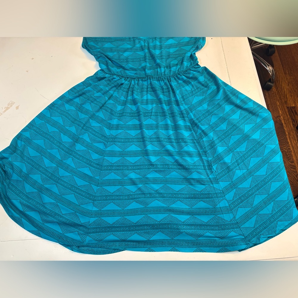 Torrid 00 Women’s Teal Turquoise Black Geometric Chevron Midi Dress - Picture 6 of 13